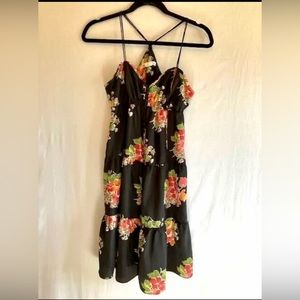AE Black Floral Tiered Slip Dress
